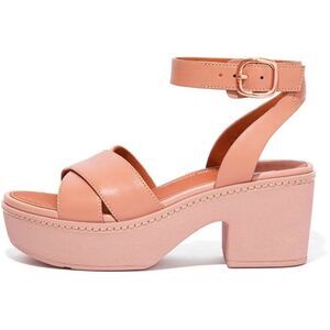 Fitflop Pilar Leather Ankle-Strap Platforms Beige Size 9